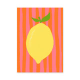 Lemon Pop Art Wall Decor – Bright Citrus on Pink Orange Stripes