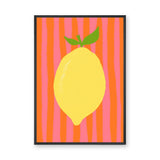 Lemon Pop Art Wall Decor – Bright Citrus on Pink Orange Stripes