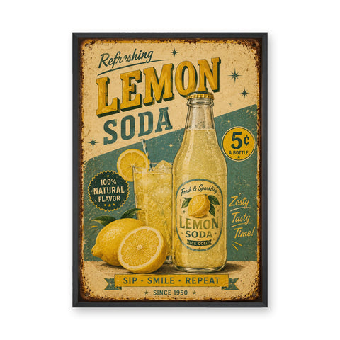 Lemon Soda Vintage Wall Art Print – Retro Advertisement Sign Print