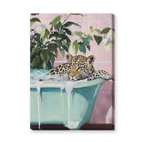 Leopard Bathtub Eclectic Wall Art Print – Pink Tile Bubble Bath Print