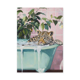 Leopard Bathtub Eclectic Wall Art Print – Pink Tile Bubble Bath Print