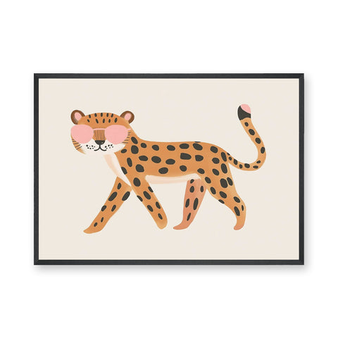 Leopard Kids Wall Art Poster – Big Cat in Pink Heart Sunglasses