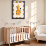 Leopard Kids Wall Art Print – Cute Spotted Cat with Checkerboard Border