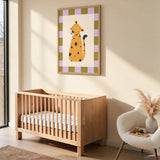 Leopard Kids Wall Art Print – Cute Spotted Cat with Checkerboard Border