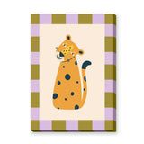 Leopard Kids Wall Art Print – Cute Spotted Cat with Checkerboard Border