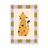Leopard Kids Wall Art Print – Cute Spotted Cat with Checkerboard Border