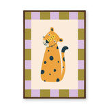 Leopard Kids Wall Art Print – Cute Spotted Cat with Checkerboard Border