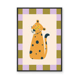 Leopard Kids Wall Art Print – Cute Spotted Cat with Checkerboard Border