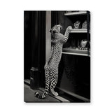 Leopard Photography Modern Wall Art Print – Black-and-White Window Shopping