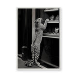Leopard Photography Modern Wall Art Print – Black-and-White Window Shopping