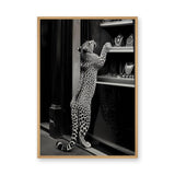 Leopard Photography Modern Wall Art Print – Black-and-White Window Shopping