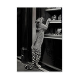 Leopard Photography Modern Wall Art Print – Black-and-White Window Shopping