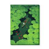 Lily Pond Boat Botanical Wall Art Poster – Rowboat with Koi and Lily Pads