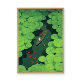 Lily Pond Boat Botanical Wall Art Poster – Rowboat with Koi and Lily Pads
