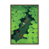 Lily Pond Boat Botanical Wall Art Poster – Rowboat with Koi and Lily Pads
