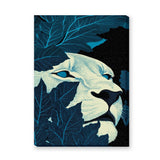 Lion Botanical Wall Art Print – Cream Face Hidden in Dark Blue Leaves
