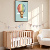 Lion Hot Air Balloon Nursery Wall Art Poster – Pastel Rainbow Cloud Ride