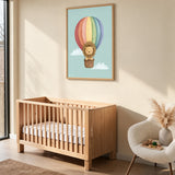 Lion Hot Air Balloon Nursery Wall Art Poster – Pastel Rainbow Cloud Ride