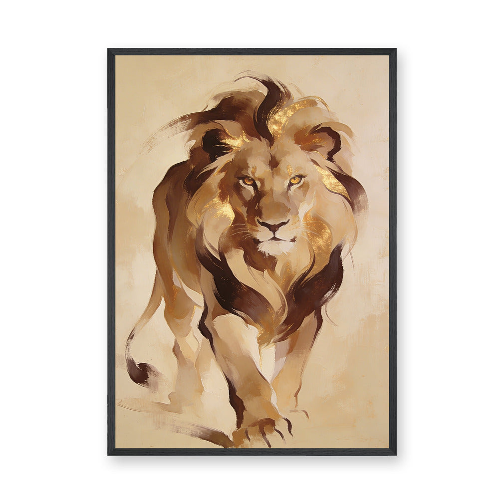 Lion Modern Abstract Wall Art Print – Gold Mane Animal Portrait