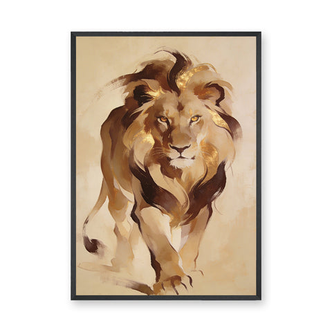 Lion Modern Abstract Wall Art Print – Gold Mane Animal Portrait