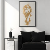 Lion Modern Abstract Wall Art Print – Gold Splatter Walking Portrait
