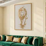 Lion Modern Abstract Wall Art Print – Gold Splatter Walking Portrait