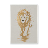 Lion Modern Abstract Wall Art Print – Gold Splatter Walking Portrait