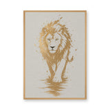 Lion Modern Abstract Wall Art Print – Gold Splatter Walking Portrait