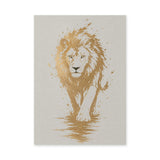Lion Modern Abstract Wall Art Print – Gold Splatter Walking Portrait