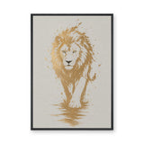 Lion Modern Abstract Wall Art Print – Gold Splatter Walking Portrait