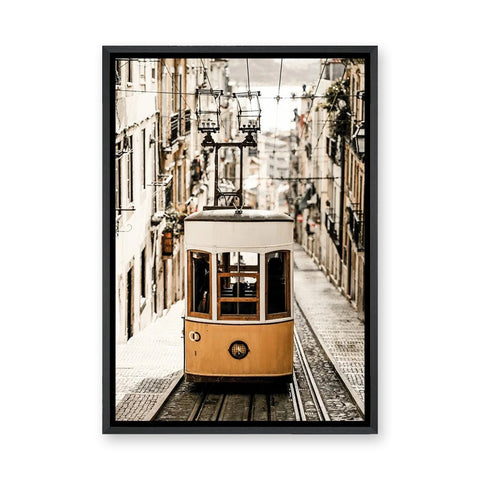 Lisbon Tram Vintage Wall Art Print – Yellow Tram on Cobblestone Street