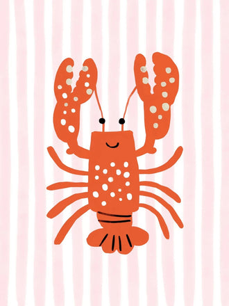 Lobster Kids Coastal Wall Art Print – Smiling Orange Sea Friend
