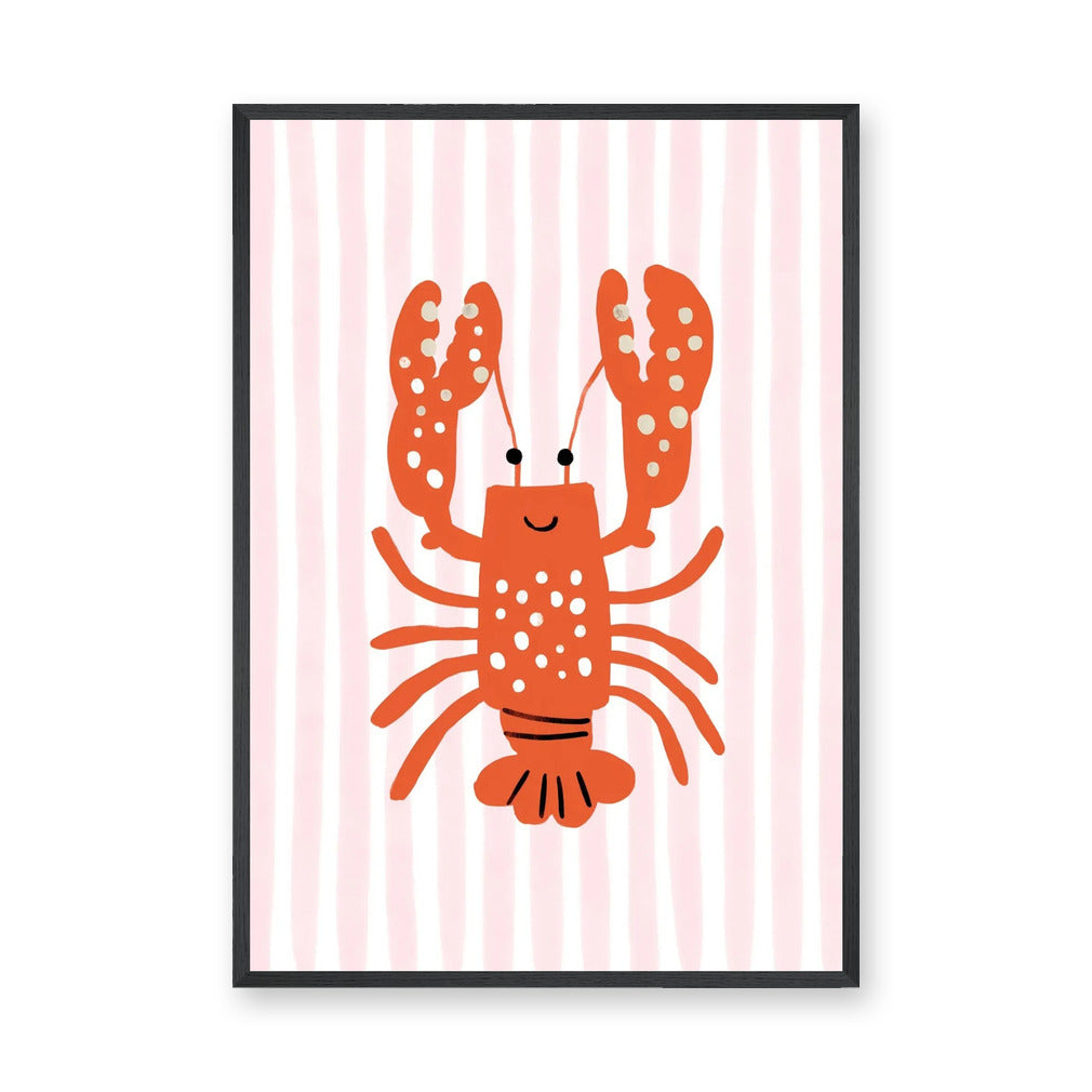 Lobster Kids Coastal Wall Art Print – Smiling Orange Sea Friend