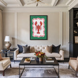 Lobster Modern Wall Art Poster – Red Seafood Print on Green Plaid