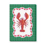 Lobster Modern Wall Art Poster – Red Seafood Print on Green Plaid