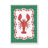 Lobster Modern Wall Art Poster – Red Seafood Print on Green Plaid