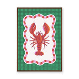 Lobster Modern Wall Art Poster – Red Seafood Print on Green Plaid