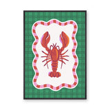 Lobster Modern Wall Art Poster – Red Seafood Print on Green Plaid