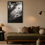 Lone Horse Silhouette Modern Wall Decor – Dramatic Black-and-White Photo