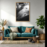 Lone Horse Silhouette Modern Wall Decor – Dramatic Black-and-White Photo