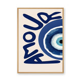 Love Evil Eye Typography Wall Art Print – Beige and Navy Boho Print