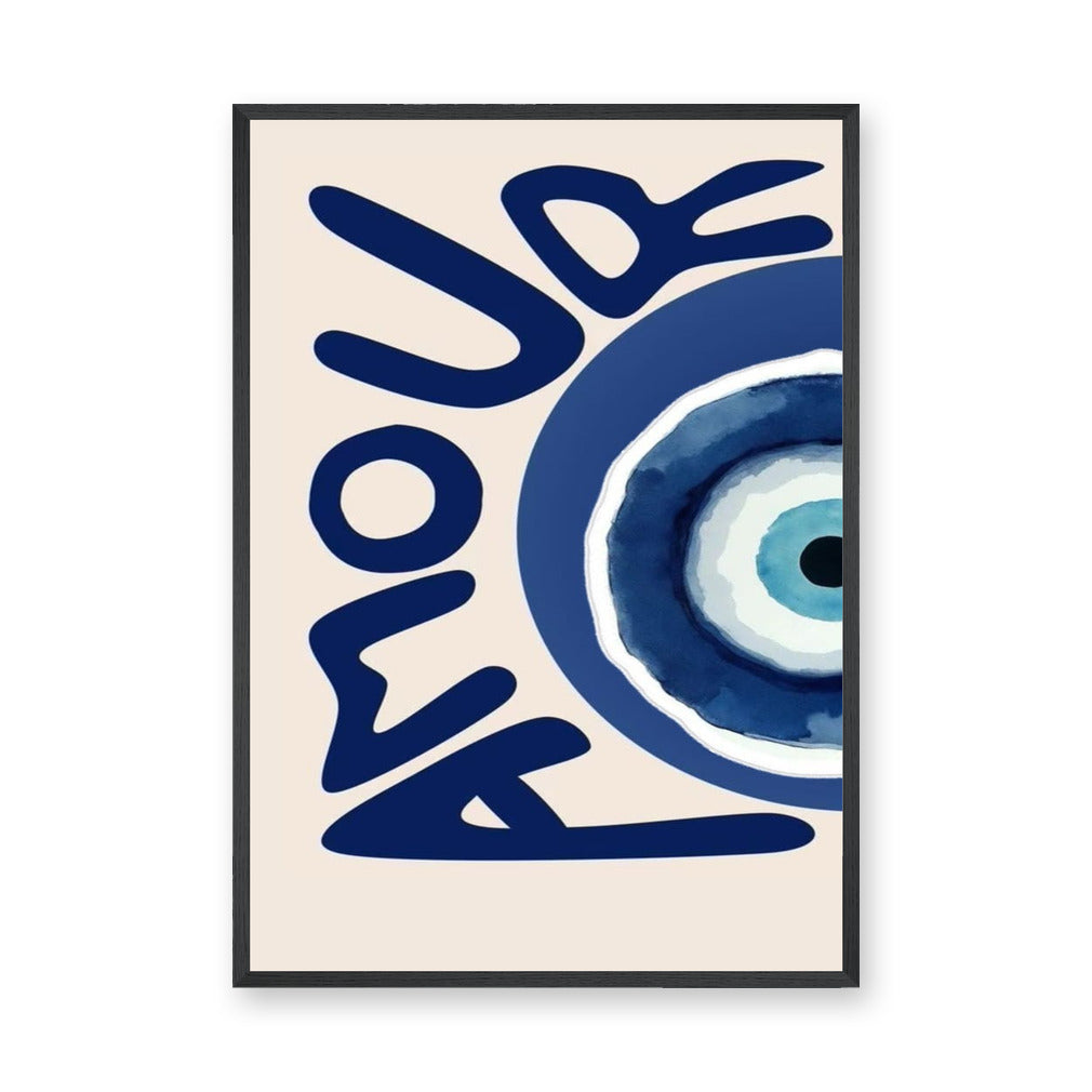 Love Evil Eye Typography Wall Art Print – Beige and Navy Boho Print