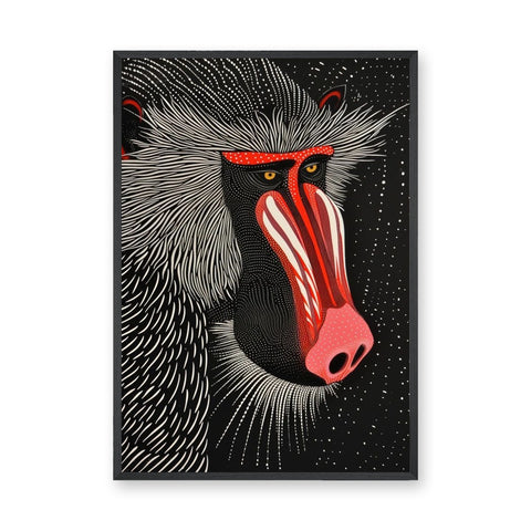 Mandrill Modern Pop-Art Wall Art Print – Bold Red and White Portrait