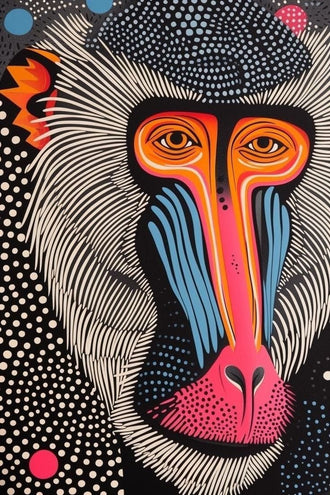Mandrill Pop Art Wall Decor – Colorful Dotted Baboon Portrait