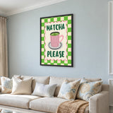 Matcha Typography Wall Art Print – Retro Green Checkerboard Kitchen Print