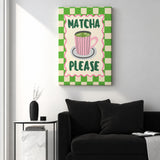 Matcha Typography Wall Art Print – Retro Green Checkerboard Kitchen Print