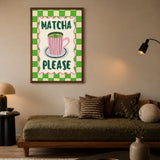 Matcha Typography Wall Art Print – Retro Green Checkerboard Kitchen Print