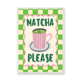 Matcha Typography Wall Art Print – Retro Green Checkerboard Kitchen Print