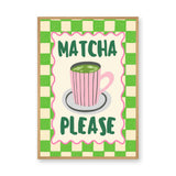 Matcha Typography Wall Art Print – Retro Green Checkerboard Kitchen Print