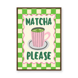 Matcha Typography Wall Art Print – Retro Green Checkerboard Kitchen Print